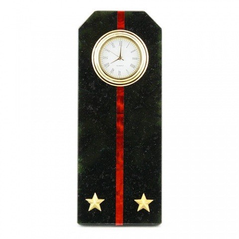  Настольные часы в гостиную "Погон лейтенант МП ВМФ" камень змеевик 003506