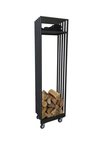 Дровница-стеллаж лофт для дров и щепок с колесами из металла для камина/печи/бани SafaMaster D791BK